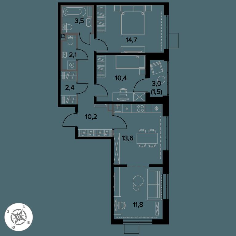 3-BD Apartment Sale, 70.2 sq. m. at Pervy Donskoj, zhiloy mikrorayon Sapronovo, derevnya Sapronovo, Leninskiy City District, Moscow Region, Russia #1 3-BD Apartment Sale, 70.2 sq. m. at Pervy Donskoj, zhiloy mikrorayon Sapronovo, derevnya Sapronovo, Leninskiy City District, Moscow Region, Russia #1