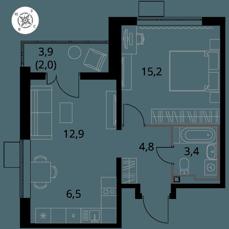 2-BD Apartment Sale, 44.8 sq. m. at Pervy Donskoj, zhiloy mikrorayon Sapronovo, derevnya Sapronovo, Leninskiy City District, Moscow Region, Russia #1