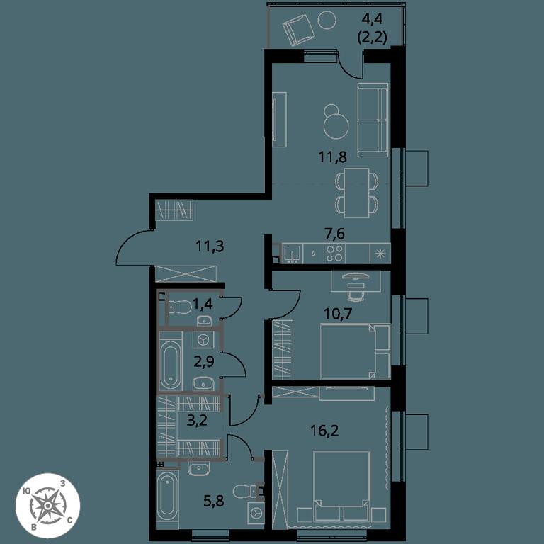 3-BD Apartment Sale, 73.1 sq. m. at Pervy Donskoj, zhiloy mikrorayon Sapronovo, derevnya Sapronovo, Leninskiy City District, Moscow Region, Russia #1 3-BD Apartment Sale, 73.1 sq. m. at Pervy Donskoj, zhiloy mikrorayon Sapronovo, derevnya Sapronovo, Leninskiy City District, Moscow Region, Russia #1