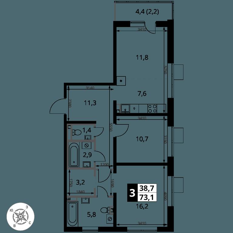 3-BD Apartment Sale, 73.1 sq. m. at Pervy Donskoj, zhiloy mikrorayon Sapronovo, derevnya Sapronovo, Leninskiy City District, Moscow Region, Russia #2 3-BD Apartment Sale, 73.1 sq. m. at Pervy Donskoj, zhiloy mikrorayon Sapronovo, derevnya Sapronovo, Leninskiy City District, Moscow Region, Russia #2