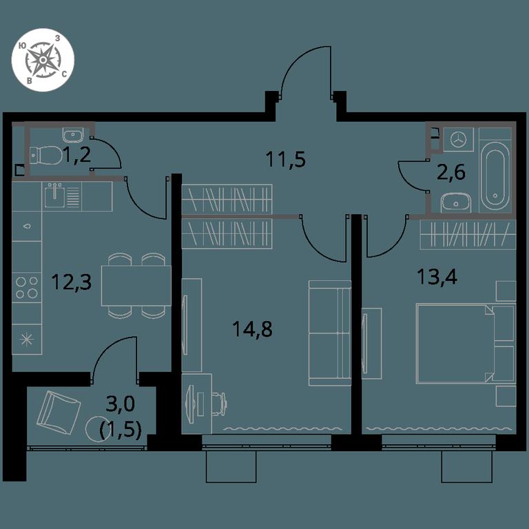 2-BD Apartment Sale, 57.3 sq. m. at Pervy Donskoj, zhiloy mikrorayon Sapronovo, derevnya Sapronovo, Leninskiy City District, Moscow Region, Russia #1 2-BD Apartment Sale, 57.3 sq. m. at Pervy Donskoj, zhiloy mikrorayon Sapronovo, derevnya Sapronovo, Leninskiy City District, Moscow Region, Russia #1