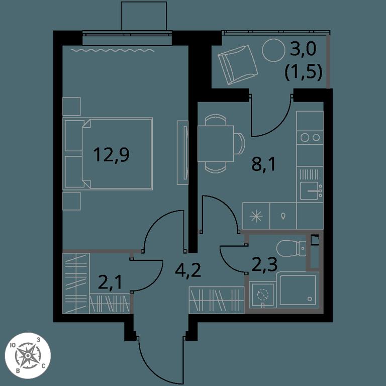 1-BD Apartment Sale, 31.1 sq. m. at Pervy Donskoj, zhiloy mikrorayon Sapronovo, derevnya Sapronovo, Leninskiy City District, Moscow Region, Russia #1