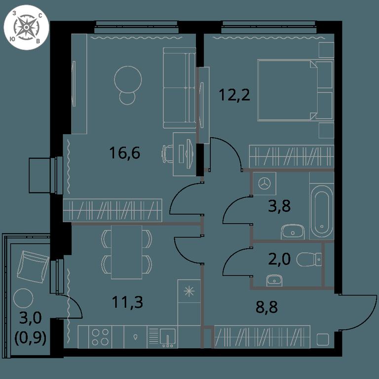2-BD Apartment Sale, 55.6 sq. m. at Pervy Donskoj, zhiloy mikrorayon Sapronovo, derevnya Sapronovo, Leninskiy City District, Moscow Region, Russia #1