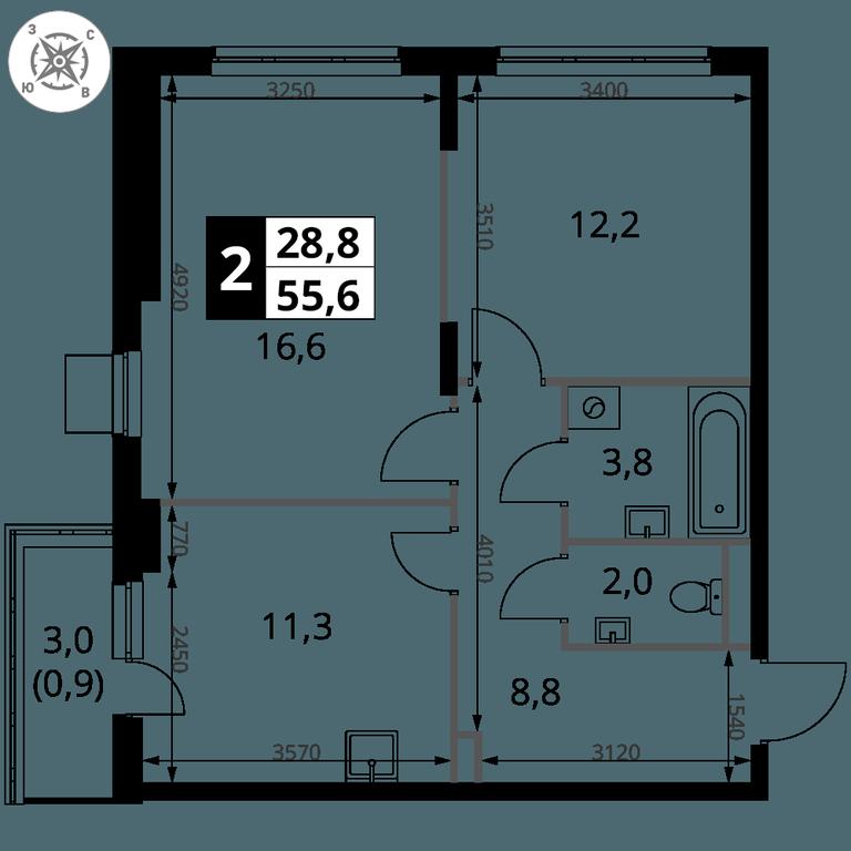 2-BD Apartment Sale, 55.6 sq. m. at Pervy Donskoj, zhiloy mikrorayon Sapronovo, derevnya Sapronovo, Leninskiy City District, Moscow Region, Russia #2