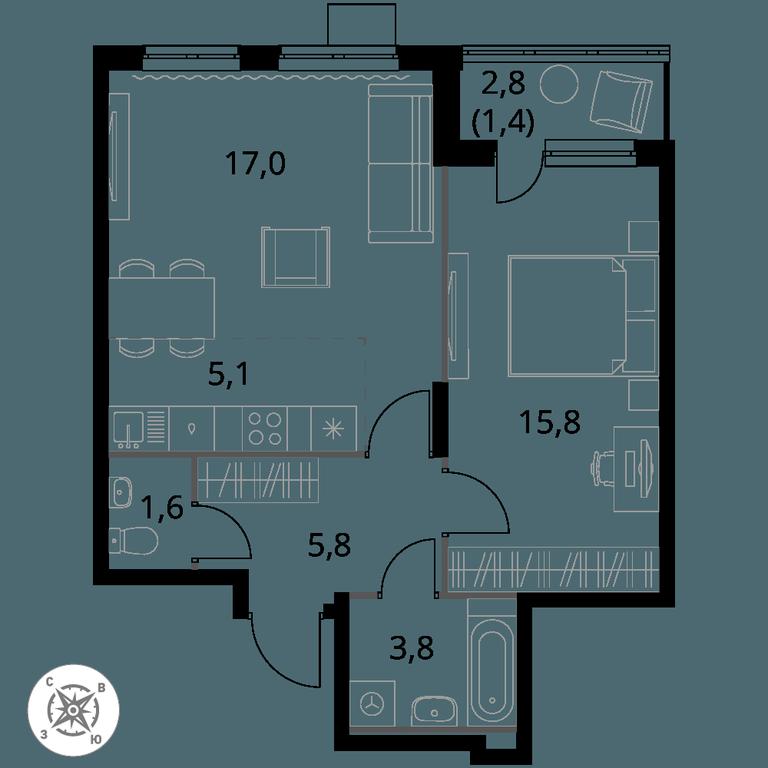 2-BD Apartment Sale, 50.5 sq. m. at Pervy Donskoj, zhiloy mikrorayon Sapronovo, derevnya Sapronovo, Leninskiy City District, Moscow Region, Russia #1