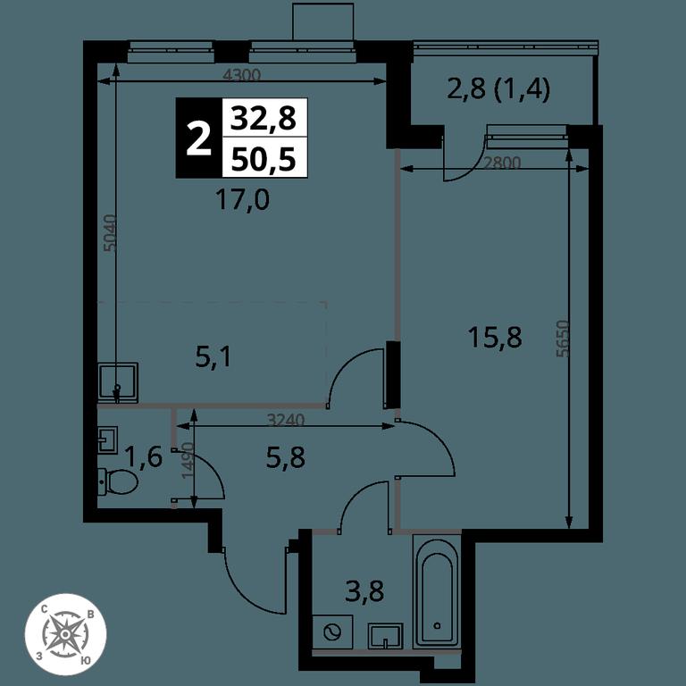 2-BD Apartment Sale, 50.5 sq. m. at Pervy Donskoj, zhiloy mikrorayon Sapronovo, derevnya Sapronovo, Leninskiy City District, Moscow Region, Russia #2