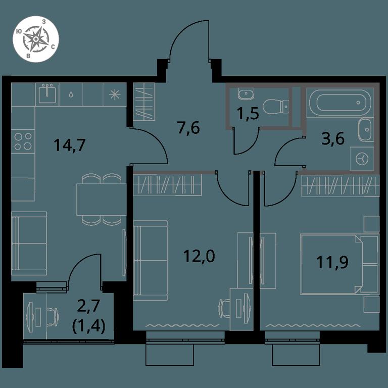 2-BD Apartment Sale, 52.7 sq. m. at Pervy Donskoj, zhiloy mikrorayon Sapronovo, derevnya Sapronovo, Leninskiy City District, Moscow Region, Russia #1