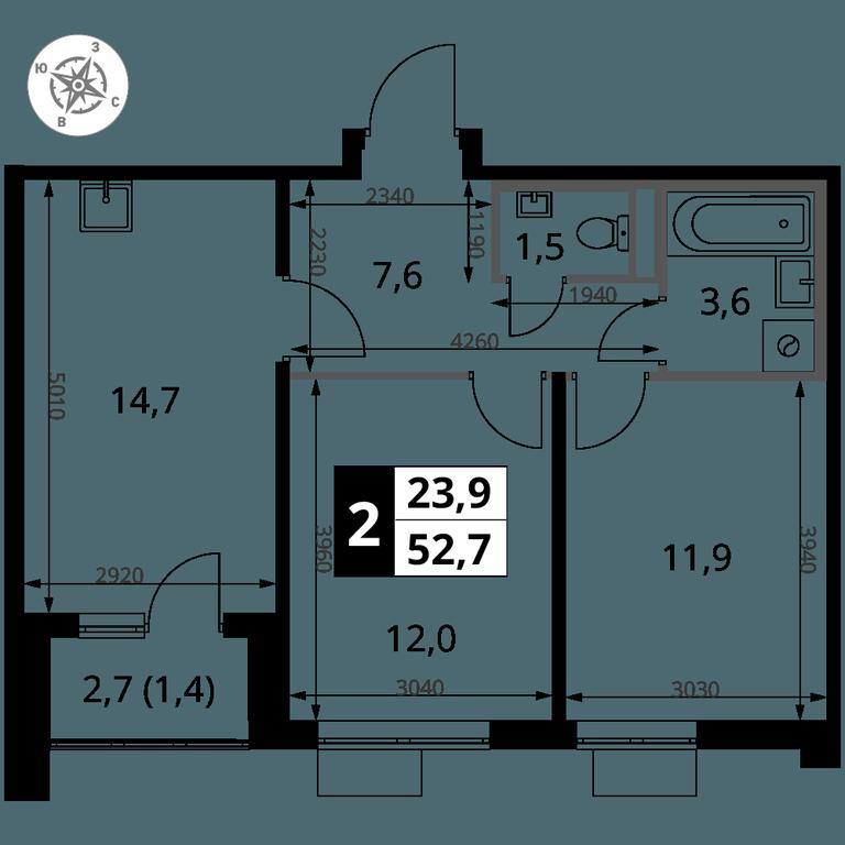 2-BD Apartment Sale, 52.7 sq. m. at Pervy Donskoj, zhiloy mikrorayon Sapronovo, derevnya Sapronovo, Leninskiy City District, Moscow Region, Russia #2