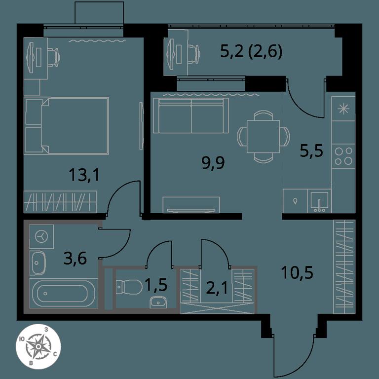 2-BD Apartment Sale, 48.8 sq. m. at Pervy Donskoj, zhiloy mikrorayon Sapronovo, derevnya Sapronovo, Leninskiy City District, Moscow Region, Russia #1
