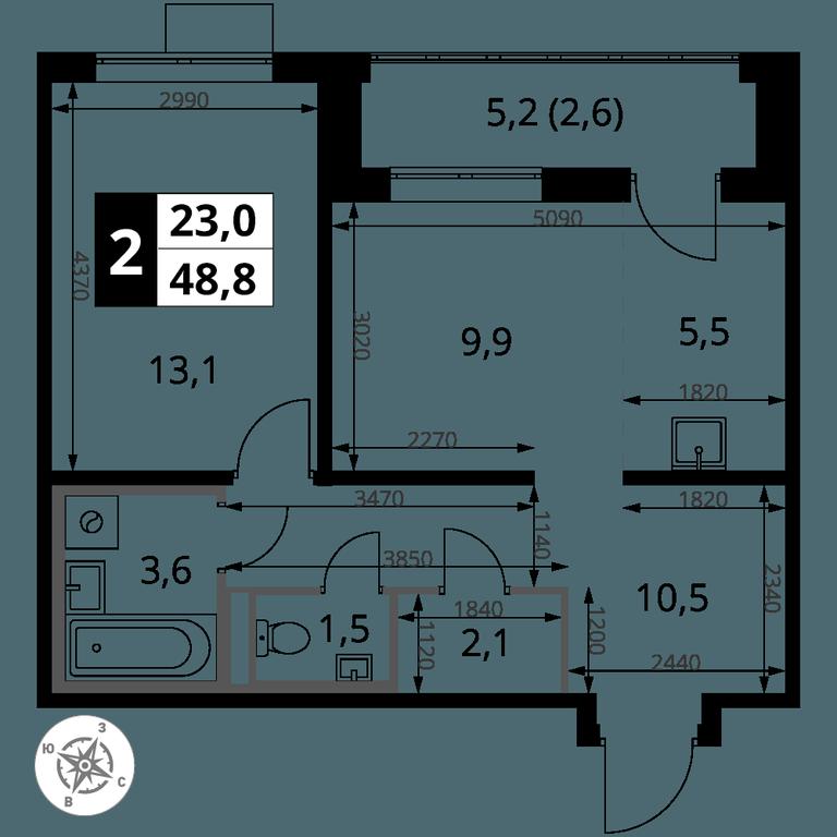 2-BD Apartment Sale, 48.8 sq. m. at Pervy Donskoj, zhiloy mikrorayon Sapronovo, derevnya Sapronovo, Leninskiy City District, Moscow Region, Russia #2