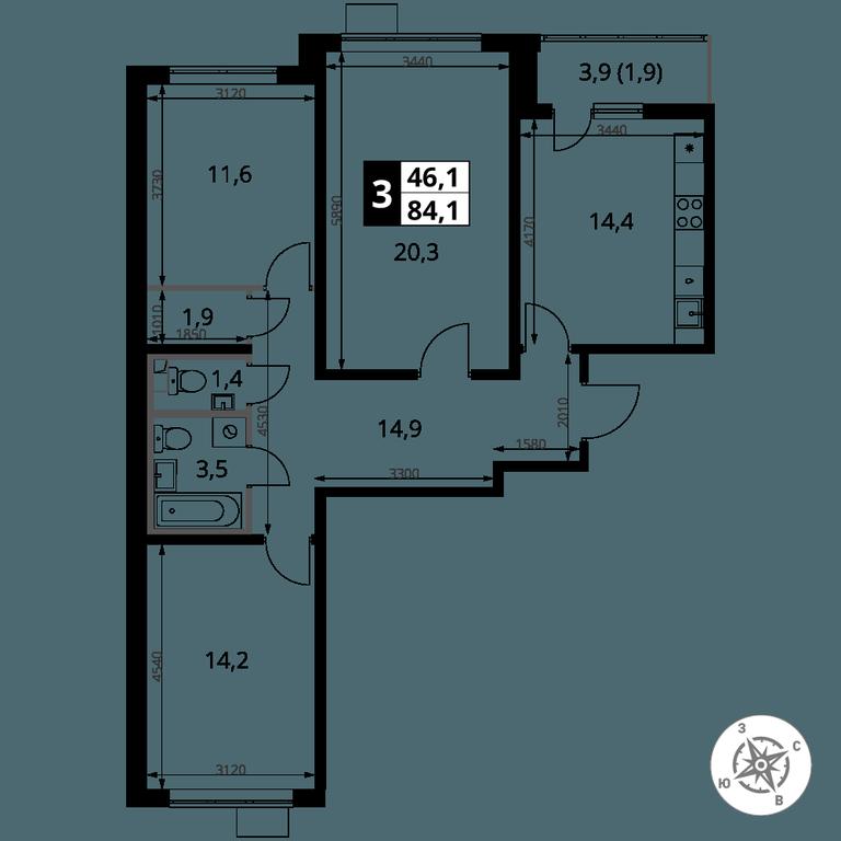 3-BD Apartment Sale, 84.1平方米 at Pervy Yuzhny, zhiloy kompleks Pervy Yuzhny, Leninskiy City District, Moscow Region, Russia #2 3-BD Apartment Sale, 84.1平方米 at Pervy Yuzhny, zhiloy kompleks Pervy Yuzhny, Leninskiy City District, Moscow Region, Russia #2