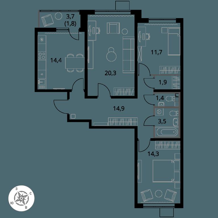 3-BD Apartment Sale, 84.2 sq. m. at Pervy Yuzhny, zhiloy kompleks Pervy Yuzhny, Leninskiy City District, Moscow Region, Russia #1 3-BD Apartment Sale, 84.2 sq. m. at Pervy Yuzhny, zhiloy kompleks Pervy Yuzhny, Leninskiy City District, Moscow Region, Russia #1