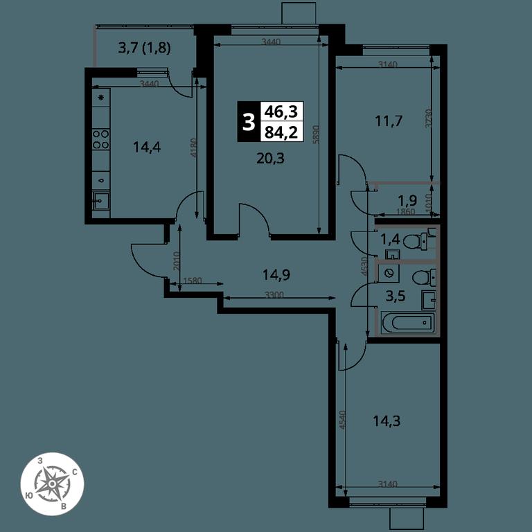 3-BD Apartment Sale, 84.2 sq. m. at Pervy Yuzhny, zhiloy kompleks Pervy Yuzhny, Leninskiy City District, Moscow Region, Russia #2 3-BD Apartment Sale, 84.2 sq. m. at Pervy Yuzhny, zhiloy kompleks Pervy Yuzhny, Leninskiy City District, Moscow Region, Russia #2