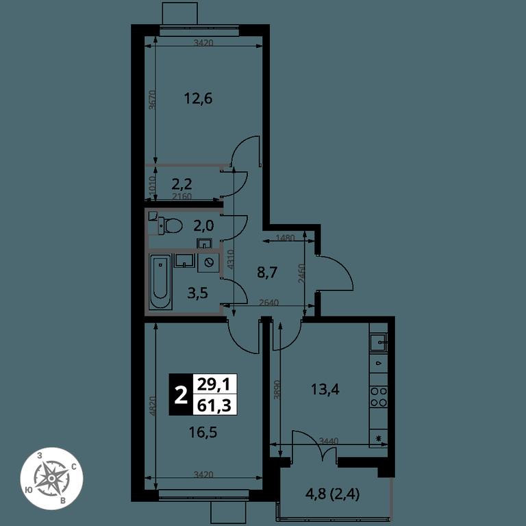 2-BD Apartment Sale, 61.3平方米 at Pervy Yuzhny, zhiloy kompleks Pervy Yuzhny, Leninskiy City District, Moscow Region, Russia #2 2-BD Apartment Sale, 61.3平方米 at Pervy Yuzhny, zhiloy kompleks Pervy Yuzhny, Leninskiy City District, Moscow Region, Russia #2