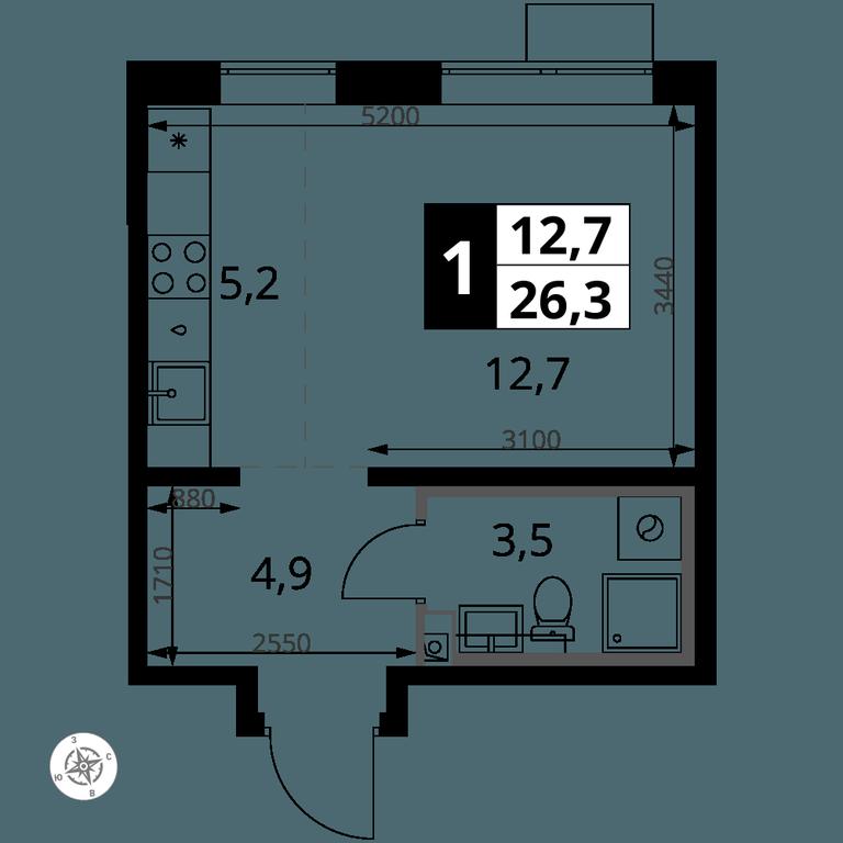 Apartment Sale, 26.3 sq. m. at Pervy Yuzhny, zhiloy kompleks Pervy Yuzhny, Leninskiy City District, Moscow Region, Russia #1