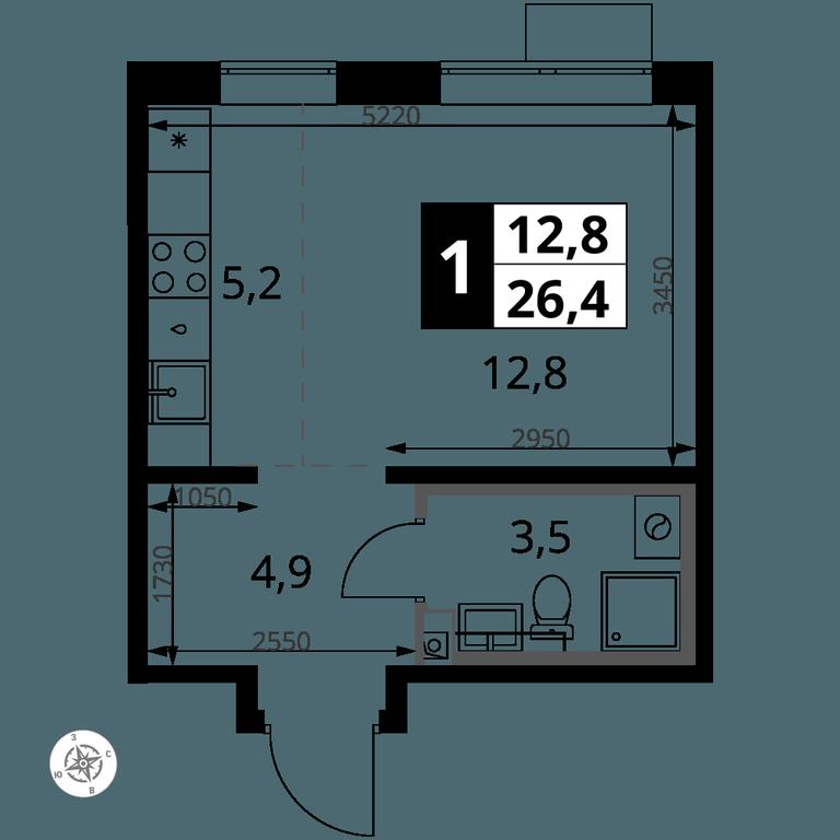 Apartment Sale, 26.4平方米 at Pervy Yuzhny, zhiloy kompleks Pervy Yuzhny, Leninskiy City District, Moscow Region, Russia #1