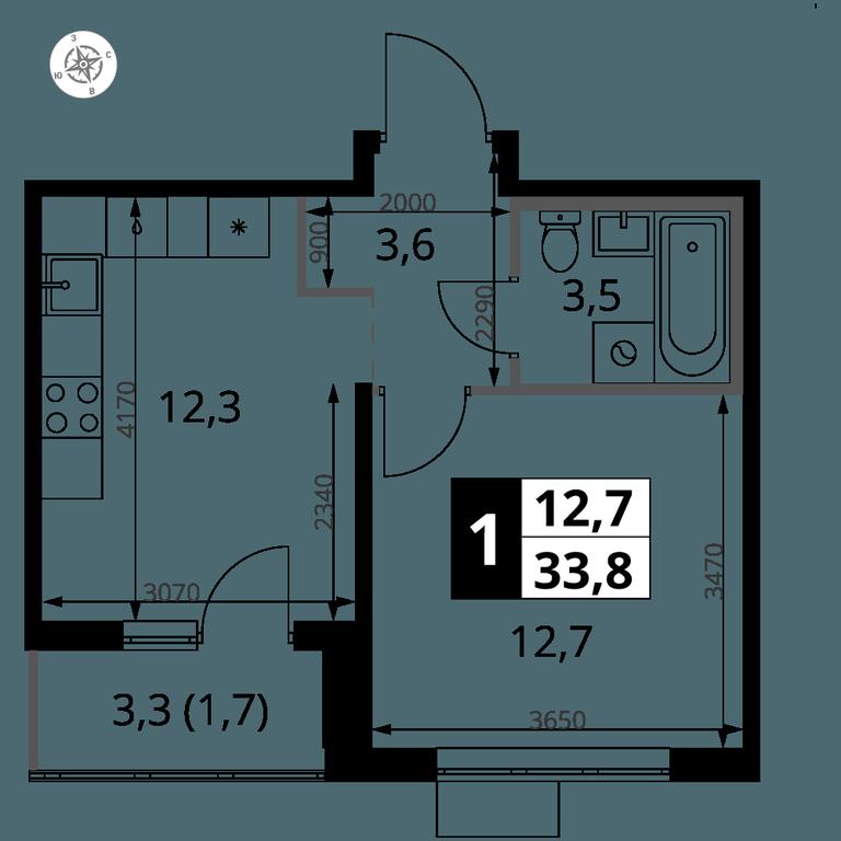 1-BD Apartment Sale, 33.8 sq. m. at Pervy Yuzhny, zhiloy kompleks Pervy Yuzhny, Leninskiy City District, Moscow Region, Russia #1