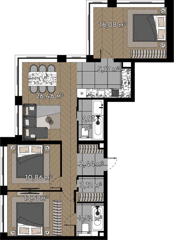 4-BD Apartment Sale, 85.16 sq. m. at Kvartal Serebryany Bor, Berzarina Street, Moscow, Russia #1 4-BD Apartment Sale, 85.16 sq. m. at Kvartal Serebryany Bor, Berzarina Street, Moscow, Russia #1