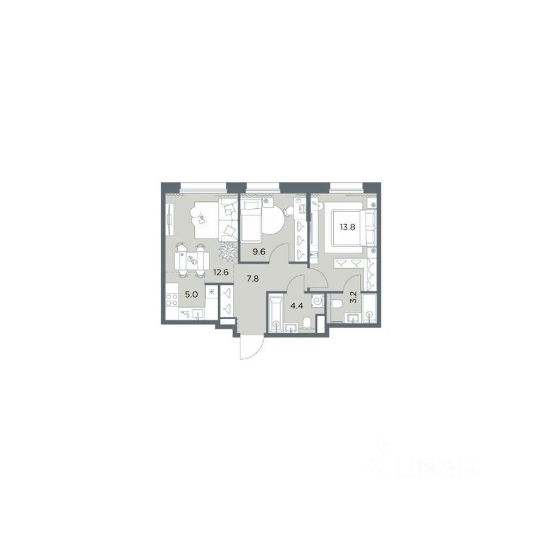 2-BD Apartment Sale, 56.4 sq. m. at Поздняково, Krasnogorsk Urban District, Moscow Region, Russia #1