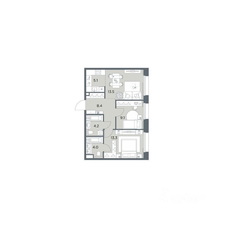 2-BD Apartment Sale, 57.6 sq. m. at Поздняково, Krasnogorsk Urban District, Moscow Region, Russia #1
