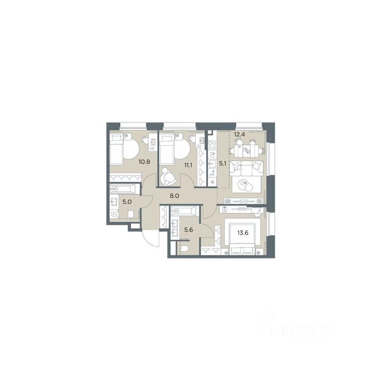 3-BD Apartment Sale, 71.6 sq. m. at Поздняково, Krasnogorsk Urban District, Moscow Region, Russia #1