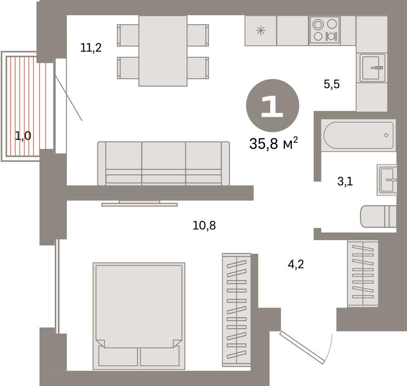 1-BD Apartment Sale, 35.8平方米 at Kvartal Metronom, Tagilskaya Street, Moscow, Russia #1