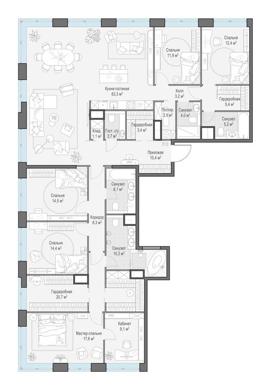 5-BD Apartment Sale, 224.3 sq. m. at West Garden, Minskaya Street, 1Вс1, Moscow, Russia #1