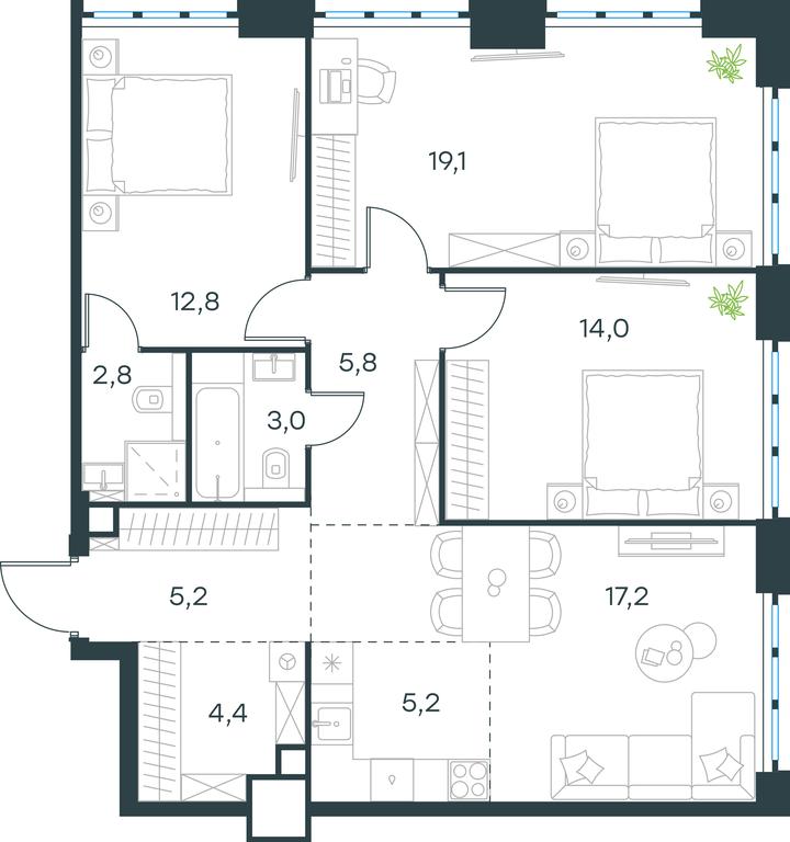 3-BD Apartment Sale, 89.5 sq. m. at Level Yzhnoportovaya, Yuzhnoportovaya Street, 28Ас17, Moscow, Russia #1