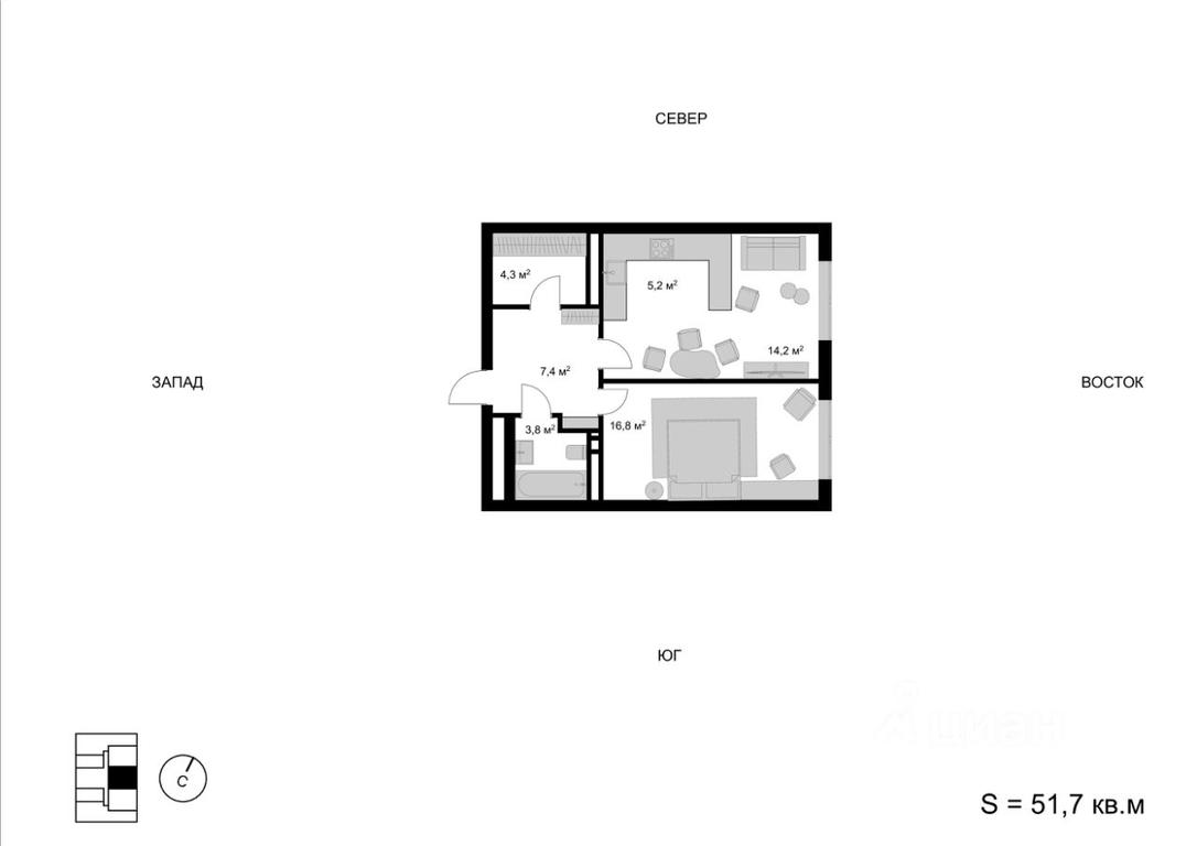 1-BD Apartment Sale, 51.7 sq. m. at Mytischi-Siti, Detskiy pereulok, Mytischi, Moscow Region, Russia #1