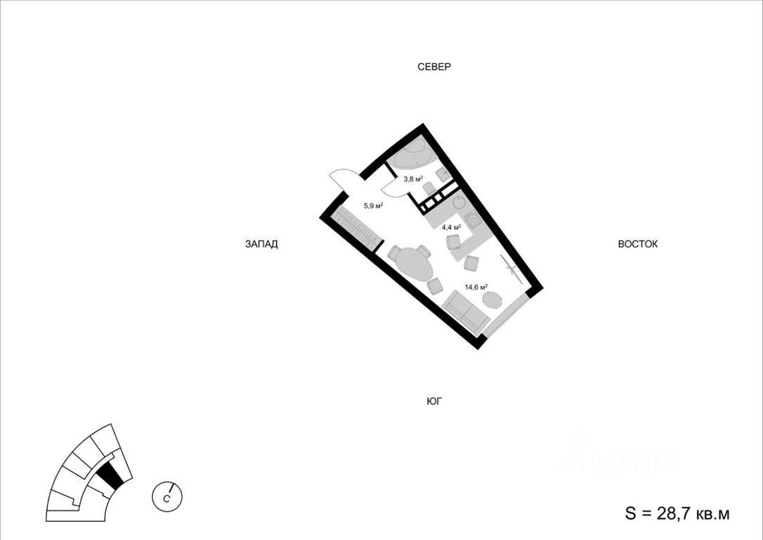 Apartment Sale, 28.7 sq. m. at Mytischi-Siti, Detskiy pereulok, Mytischi, Moscow Region, Russia #1