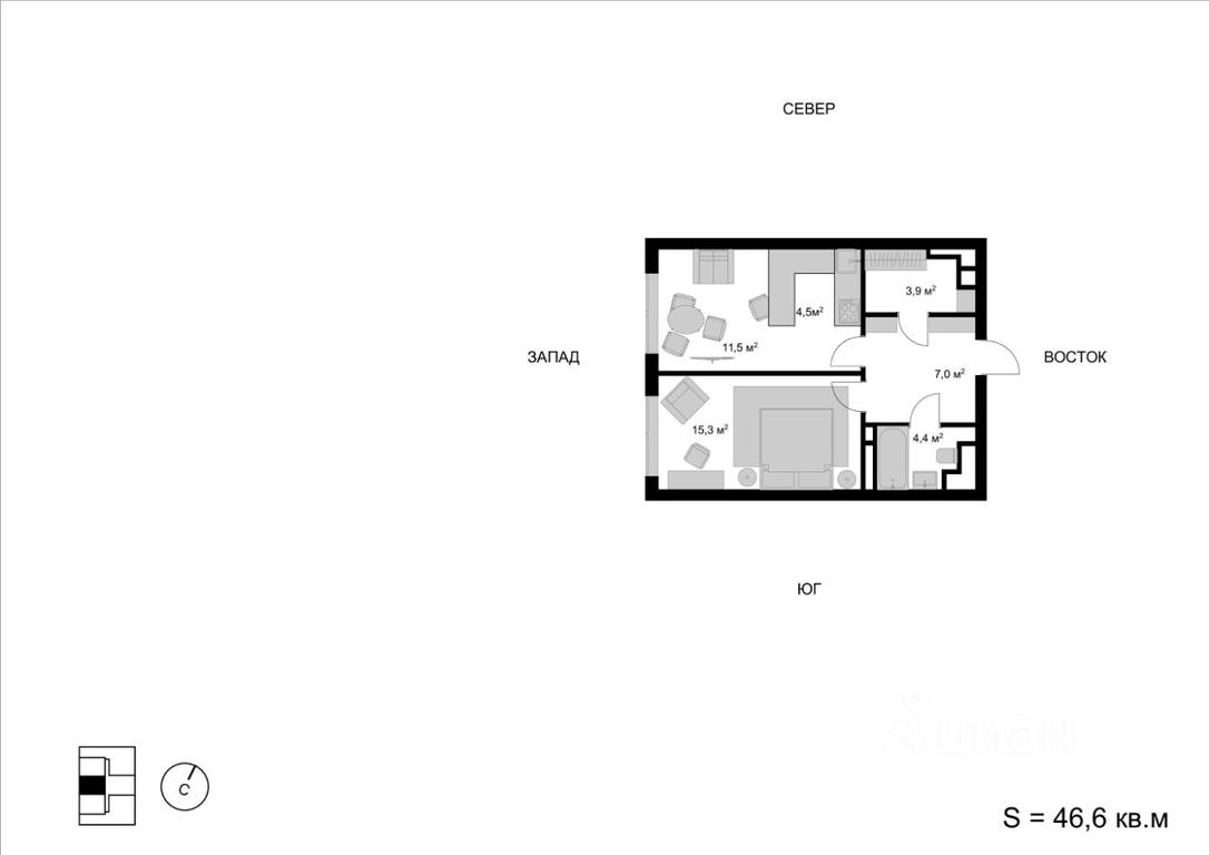 1-BD Apartment Sale, 46.6 sq. m. at Mytischi-Siti, Detskiy pereulok, Mytischi, Moscow Region, Russia #1