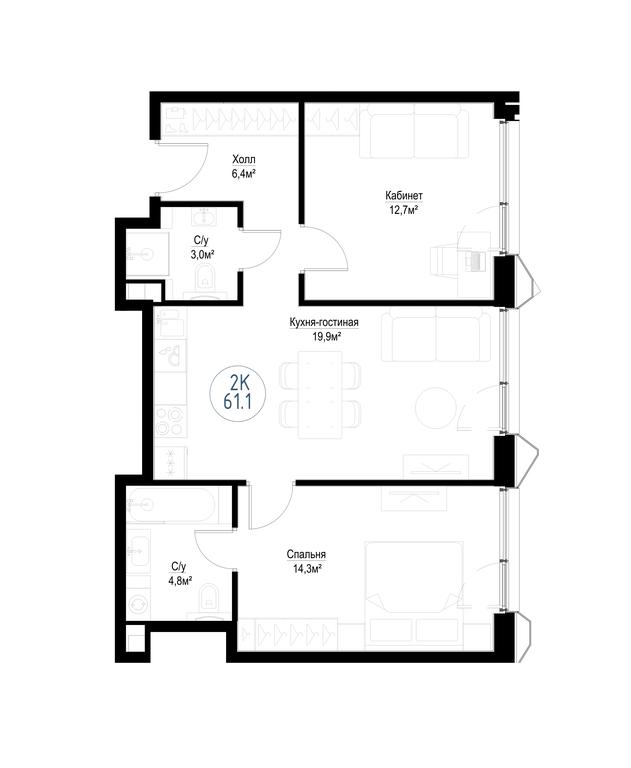 2-BD Apartment Sale, 60.2平方米 at Metropoliya, Volgogradsky Avenue, 32/3к1, Moscow, Russia #1 2-BD Apartment Sale, 60.2平方米 at Metropoliya, Volgogradsky Avenue, 32/3к1, Moscow, Russia #1