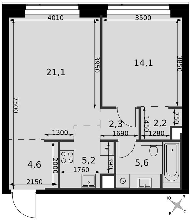 2-BD Apartment Sale, 55.1 sq. m. at Amber City, 3rd Khoroshyovsky Drive, 3А, Moscow, Russia #2