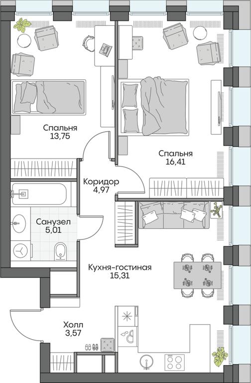 2-BD Apartment Sale, 59.11 sq. m. at Dom na naberezhnoy INSIDER (Insayder), Avtozavodskaya Street, Moscow, Russia #1