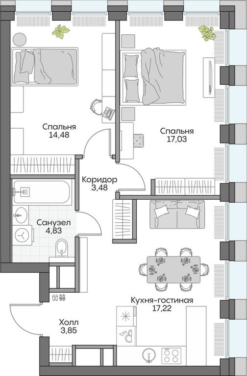 2-BD Apartment Sale, 59.11 sq. m. at Dom na naberezhnoy INSIDER (Insayder), Avtozavodskaya Street, Moscow, Russia #2