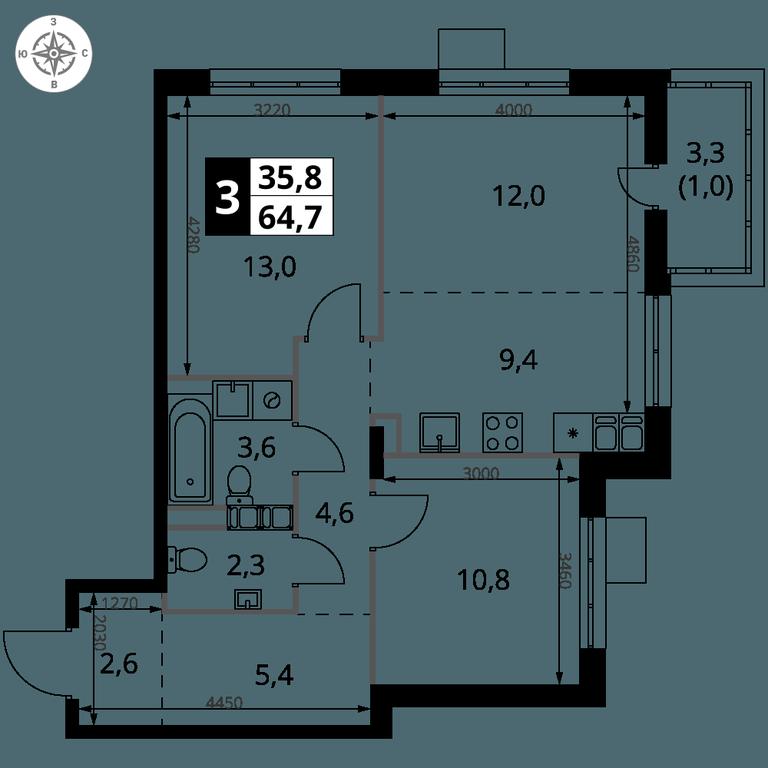 3-BD Apartment Sale, 64.7 sq. m. at 1-y Salarevskiy, Kiyevskoye Highway, Moskovskiy Settlement, Moscow, Russia #2