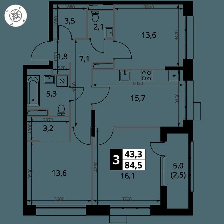 3-BD Apartment Sale, 84.5 sq. m. at 1-y Salarevskiy, Kiyevskoye Highway, Moskovskiy Settlement, Moscow, Russia #2