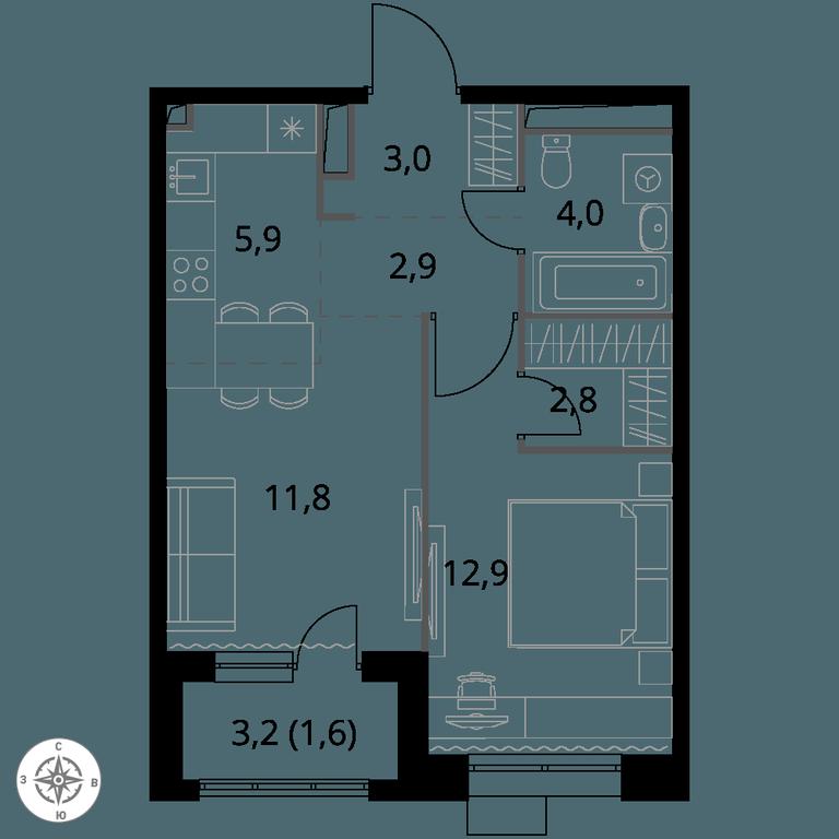 2-BD Apartment Sale, 44.9 sq. m. at 1-y Salarevskiy, Kiyevskoye Highway, Moskovskiy Settlement, Moscow, Russia #1