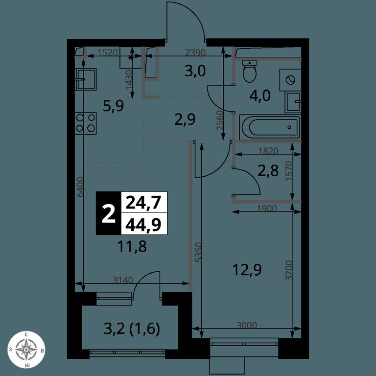 2-BD Apartment Sale, 44.9 sq. m. at 1-y Salarevskiy, Kiyevskoye Highway, Moskovskiy Settlement, Moscow, Russia #2