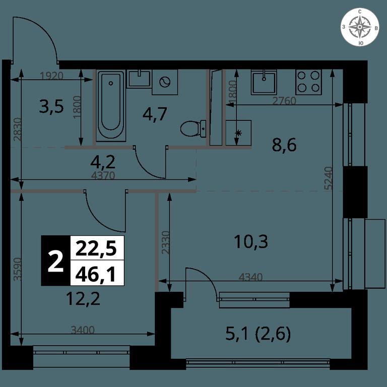 Продажа 2-комн. квартиры, 46,1 м² в ЖК «1-й Саларьевский», Киевское шоссе, поселение Московский, Москва, Россия #2