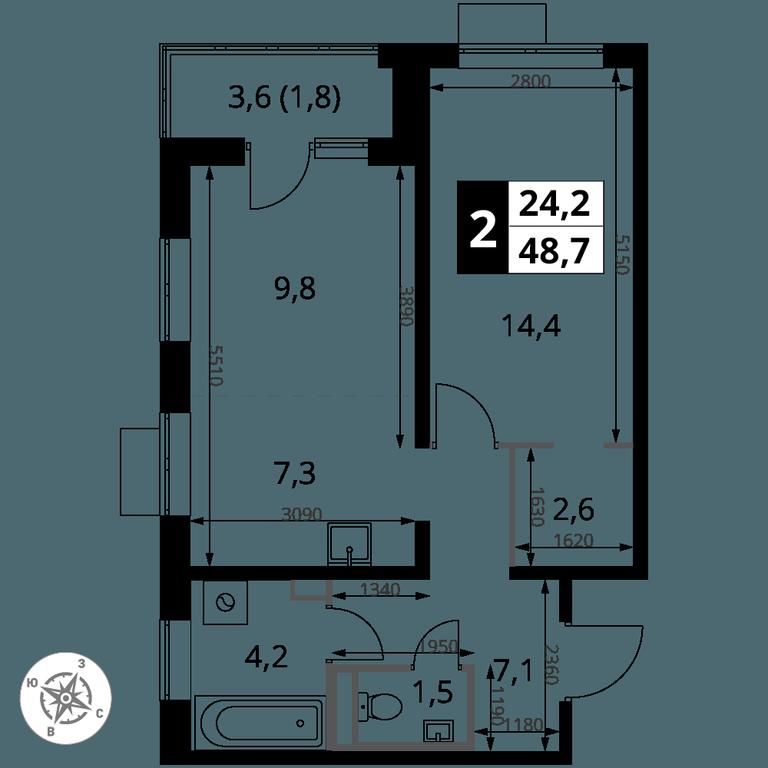 2-BD Apartment Sale, 48.7平方米 at Pervy Donskoj, zhiloy mikrorayon Sapronovo, derevnya Sapronovo, Leninskiy City District, Moscow Region, Russia #2 2-BD Apartment Sale, 48.7平方米 at Pervy Donskoj, zhiloy mikrorayon Sapronovo, derevnya Sapronovo, Leninskiy City District, Moscow Region, Russia #2