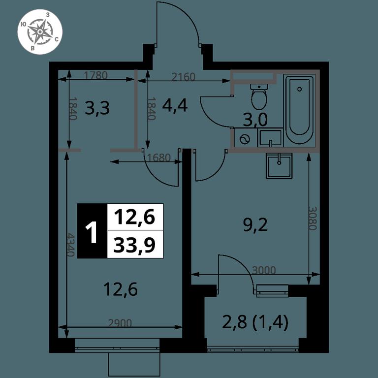 1-BD Apartment Sale, 33.9 sq. m. at Pervy Donskoj, zhiloy mikrorayon Sapronovo, derevnya Sapronovo, Leninskiy City District, Moscow Region, Russia #2