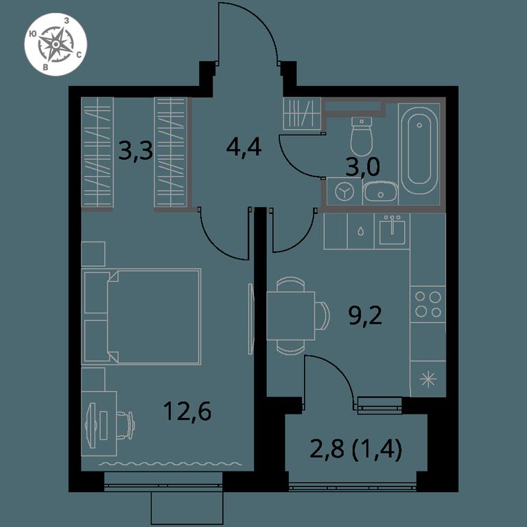 1-BD Apartment Sale, 33.9 sq. m. at Pervy Donskoj, zhiloy mikrorayon Sapronovo, derevnya Sapronovo, Leninskiy City District, Moscow Region, Russia #1