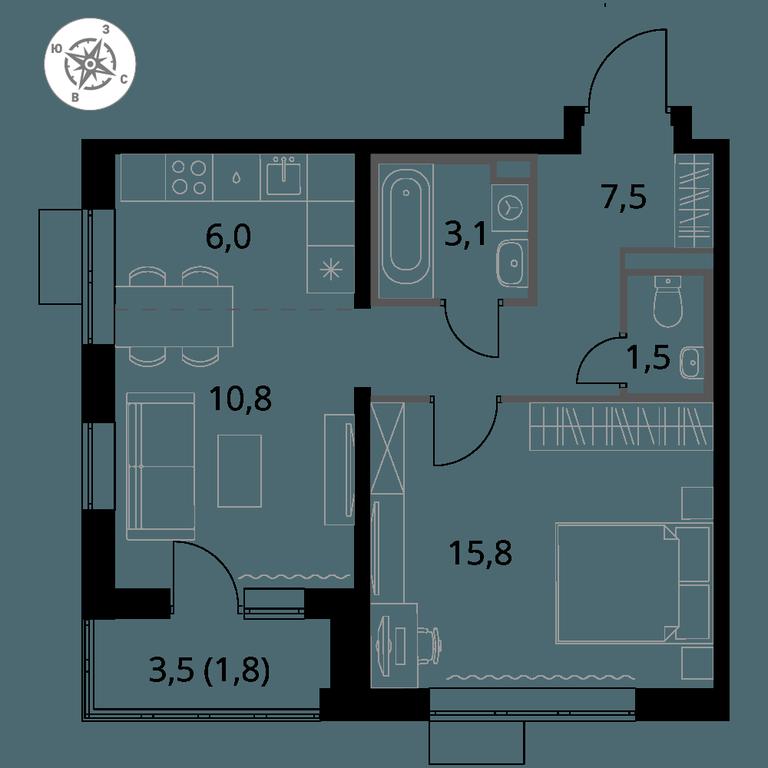 2-BD Apartment Sale, 46.5 sq. m. at Pervy Donskoj, zhiloy mikrorayon Sapronovo, derevnya Sapronovo, Leninskiy City District, Moscow Region, Russia #1