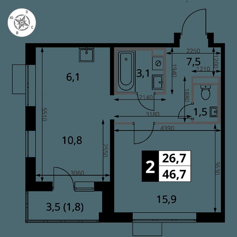 2-BD Apartment Sale, 46.7 sq. m. at Pervy Donskoj, zhiloy mikrorayon Sapronovo, derevnya Sapronovo, Leninskiy City District, Moscow Region, Russia #2 2-BD Apartment Sale, 46.7 sq. m. at Pervy Donskoj, zhiloy mikrorayon Sapronovo, derevnya Sapronovo, Leninskiy City District, Moscow Region, Russia #2