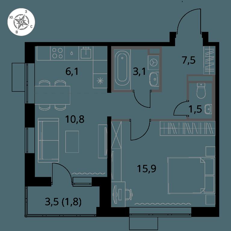 2-BD Apartment Sale, 46.7 sq. m. at Pervy Donskoj, zhiloy mikrorayon Sapronovo, derevnya Sapronovo, Leninskiy City District, Moscow Region, Russia #1 2-BD Apartment Sale, 46.7 sq. m. at Pervy Donskoj, zhiloy mikrorayon Sapronovo, derevnya Sapronovo, Leninskiy City District, Moscow Region, Russia #1