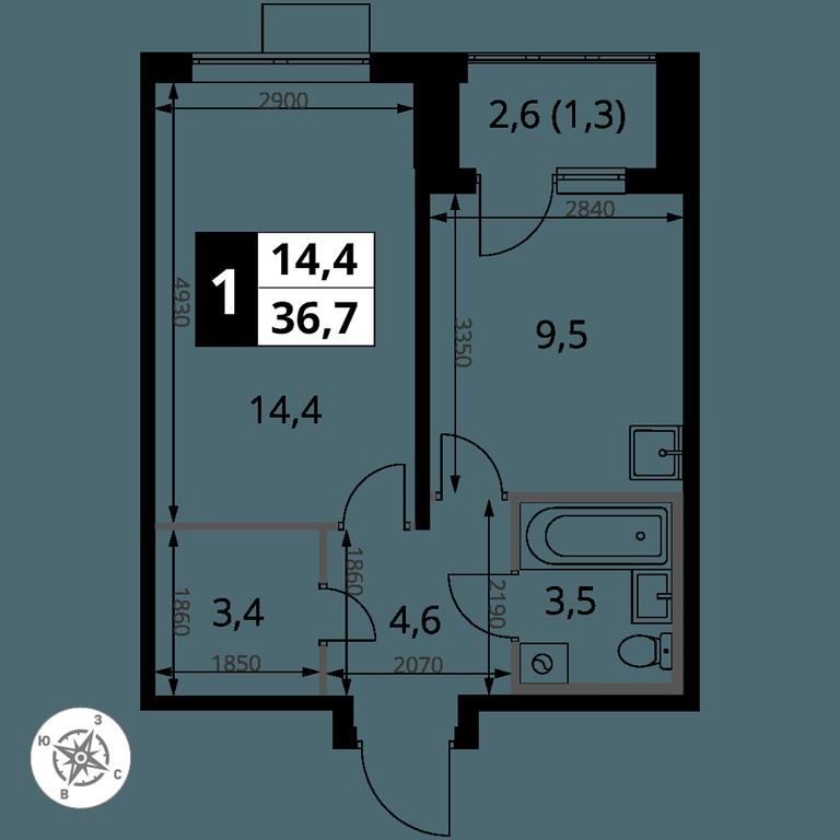 1-BD Apartment Sale, 36.7 sq. m. at Pervy Donskoj, zhiloy mikrorayon Sapronovo, derevnya Sapronovo, Leninskiy City District, Moscow Region, Russia #2