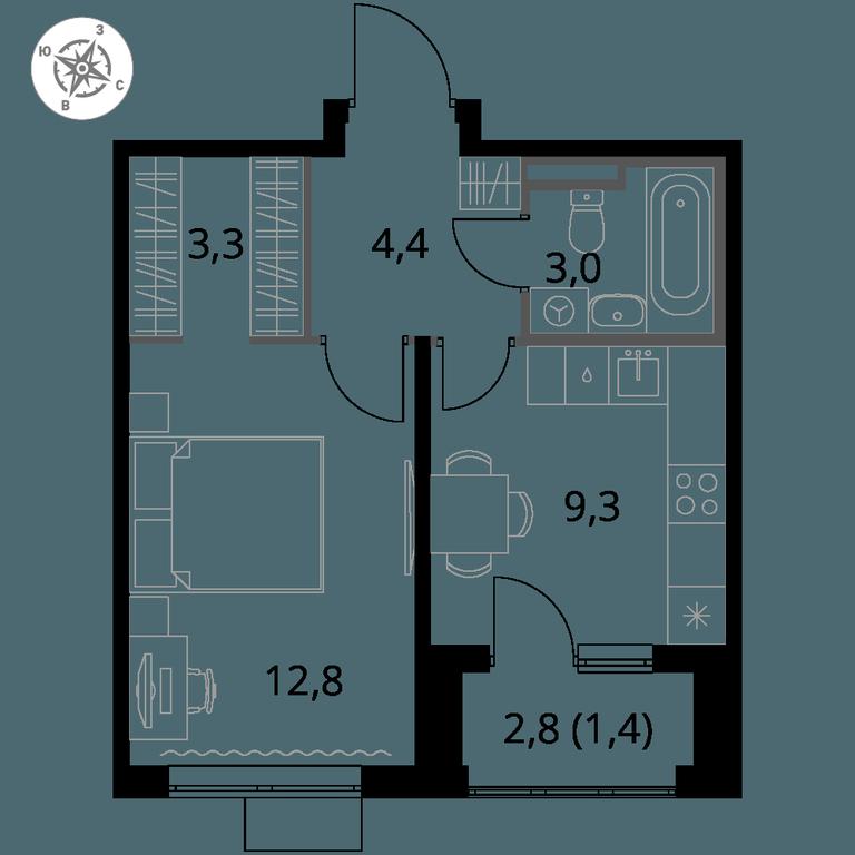 1-BD Apartment Sale, 34.2 sq. m. at Pervy Donskoj, zhiloy mikrorayon Sapronovo, derevnya Sapronovo, Leninskiy City District, Moscow Region, Russia #1