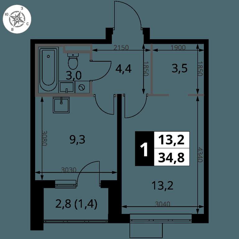 1-BD Apartment Sale, 34.8 sq. m. at Pervy Donskoj, zhiloy mikrorayon Sapronovo, derevnya Sapronovo, Leninskiy City District, Moscow Region, Russia #2