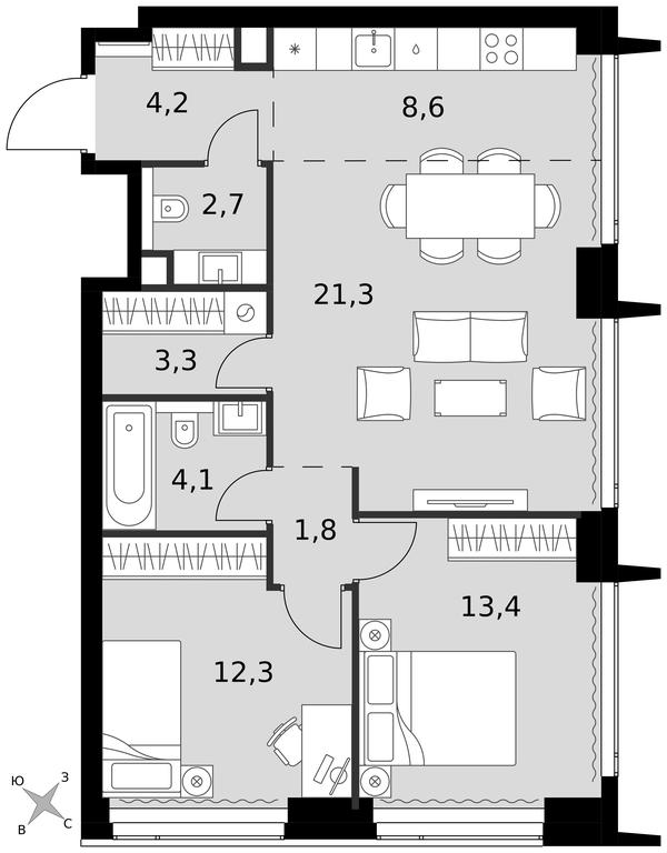 3-BD Apartment Sale, 71.7平方米 at Amber City, 3rd Khoroshyovsky Drive, 3А, Moscow, Russia #1